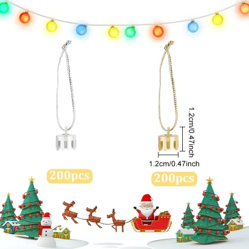 Vista 2 de WEBEEDY 400 piezas de adornos de Navidad, tapas de adorno doradas y plateadas, reemplazo con cuerdas de colgador, juego de cordón para decoración