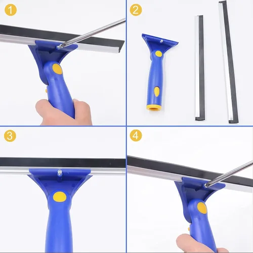 Vista 5 de Kit de limpieza de ventanas con poste extensible, escobilla de 10 pulgadas y combo de limpiador de microfibra de 11 pulgadas con poste de acero