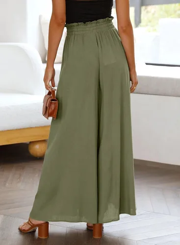 Vista 4 de Dokotoo Pantalones para mujer con cintura elástica y pierna ancha con bolsillos