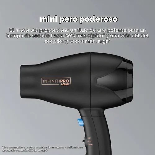Vista 2 de INFINITIPRO by Conair - Secador de pelo de viaje, potente mini compacto, ligero, profesional con motor de CA (paquete de 4)