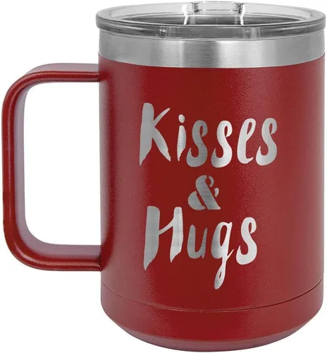 Vista 10 de KISSES AND HUGS Coral 15 oz Taza de café w/tapa deslizante Taza de café de viaje aislada Ideas de regalos de cumpleaños o Navidad de mujeres u