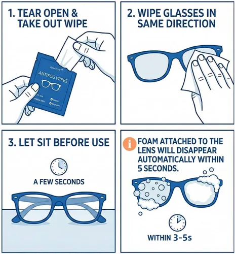 Vista 6 de Toallitas antivaho para lentes, paquete de 100 toallitas limpiadoras para lentes, envueltas individualmente, prehumedecidas, de secado rápido, sin