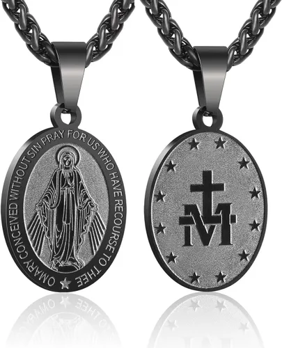 Vista 126 de P. BLAKE Collar ovalado de San Cristóbal, Miguel, José, Jude/Virgen María/José/Francisco/Patrick/Anthony/Benedict/Thomas para hombres y mujeres
