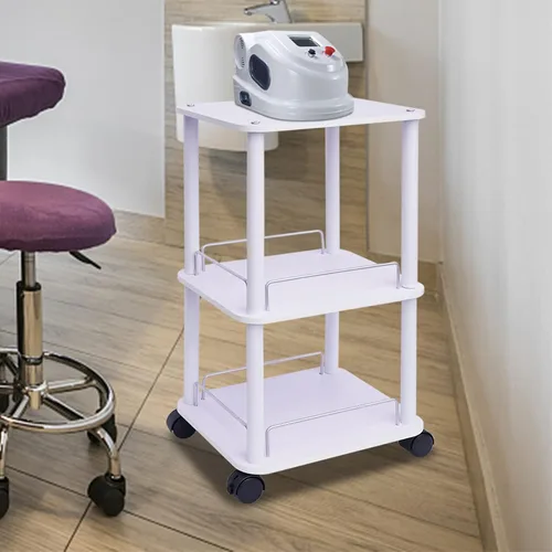 Vista 2 de Carrito rodante de 3 niveles, carrito utilitario, organizador de carrito de arte, carrito de servicio, fácil montaje para baño, habitación