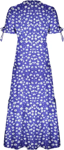 Vista 4 de Tuianres Vestidos para mujer 2023 de verano, casual, bohemio, floral, cruzado, cuello en V, con abertura, para playa, fiesta, 01#beige, azul, verde