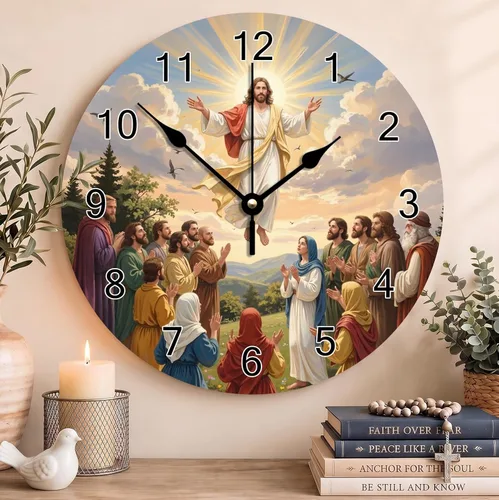 Vista 77 de Reloj de pared con versículo bíblico, con cita religiosa, reloj de madera, texto inspirador cristiano, reloj de madera rústico personalizado