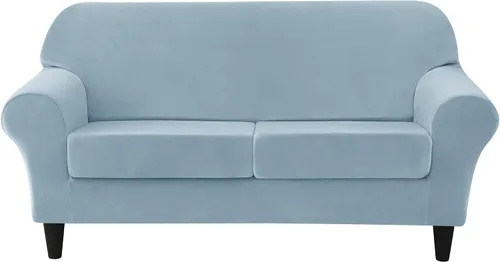 Vista 25 de CONRUSER Funda elástica para sofá, funda de terciopelo suave para sofá de un solo asiento con funda de cojín, protector de muebles (beige, talla S)
