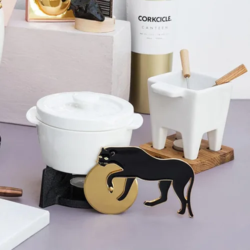Vista 4 de Juego de fondue de cerámica, fondue de chocolate, fondue de queso o fondue de mantequilla, olla de fusión de porcelana ligera de té premium