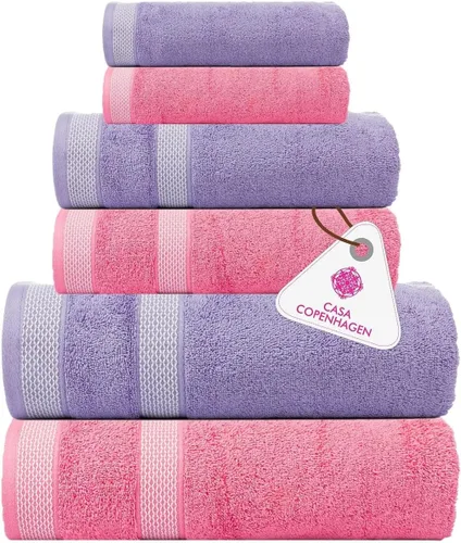 Vista 60 de CASA COPENHAGEN Exotic - Juego de 6 toallas de diseño de 100% algodón egipcio, color azul aguamarina, 550 GSM, 2 toallas de baño, 2 toallas de baño