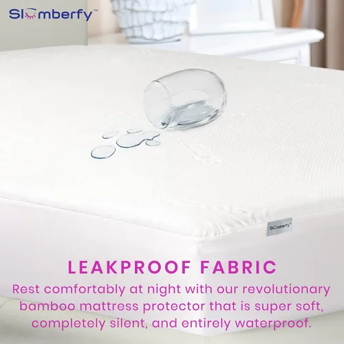 Vista 3 de Protector de colchón impermeable de Slumberfy Protector de colchón hipoalergénico de bambú Tela de jacquard natural + transpirable Funda