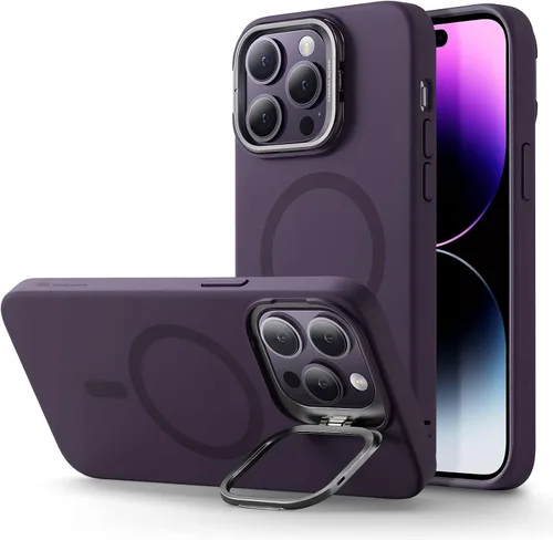 Vista 16 de ESR Funda para iPhone 14 Pro Max, Compatible con Funda de Silicona MagSafe con Soporte, Protección de Grado Militar, Soporte Integrado para Guardar