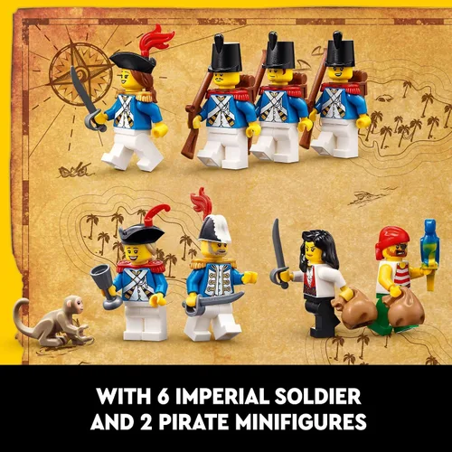 Vista 5 de LEGO Icons Eldorado - Kit de construcción de fortaleza, regalo pirata, incluye barco pirata y 8 minifiguras, idea de regalo nostálgica para adultos