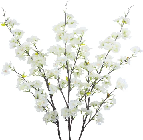 Vista 8 de CISDUEO 3 piezas de flores artificiales de cerezo de seda rosa, flores de durazno a granel de ciruelo con hojas, ramas de flor de cerezo, arreglos