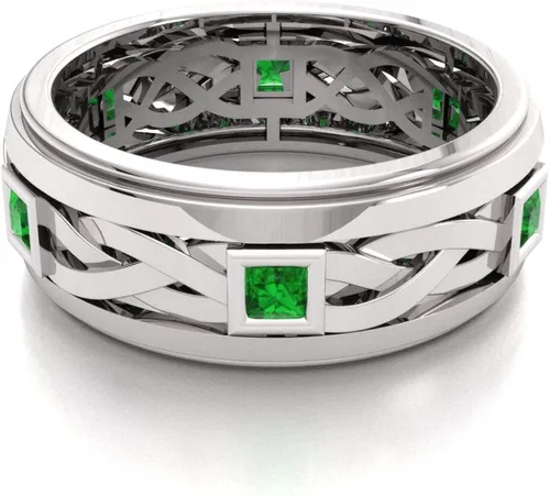 Vista 2 de Diamondere Anillo de boda con piedras preciosas de corte princesa natural y certificado en oro blanco de 14 quilates Anillo de nudo celta de 0.60