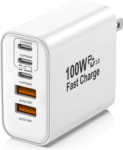 Vista 13 de Bloque de carga USB C, 65 W, 6 puertos, bloque de carga USBC, cargador de pared, cargador de iPhone, carga rápida, multipuerto tipo C, PD+QC