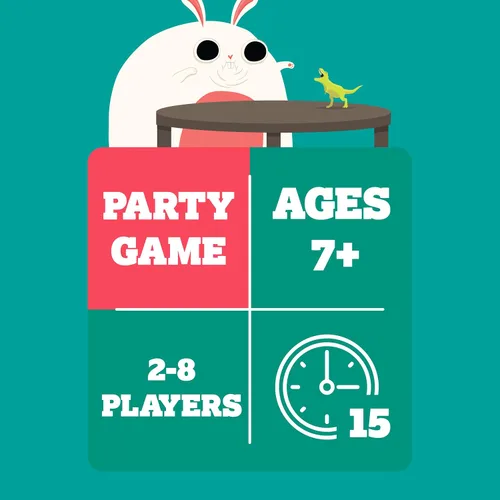 Vista 2 de Exploding Kittens En una escala de uno a T-Rex de 2 a 8 jugadores, a partir de 7 a 15 minutos para jugar, juego de cartas de actuación