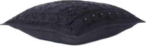 Vista 2 de Funda de cojín decorativa bohemia bordada con espejos, hecha a mano para sofá, dormitorio, sala de estar (negro, 16 x 16 pulgadas)