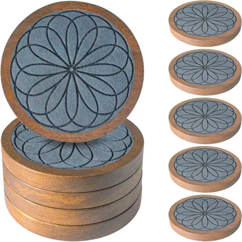 Vista 8 de Posavasos de madera para bebidas, Minacun conjuntos de posavasos absorbentes de 5, posavasos para bebidas para protección de mesa de café