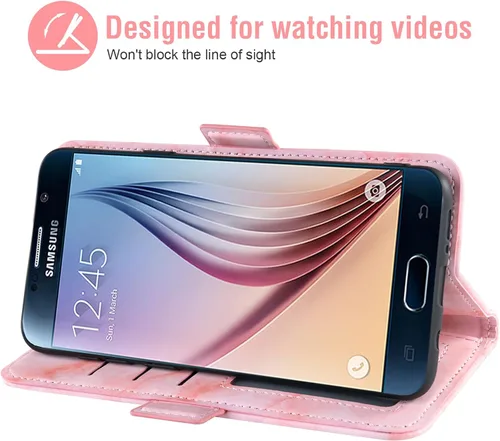 Vista 3 de Asuwish Funda compatible con Samsung Galaxy S6 y protector de pantalla de vidrio templado, soporte para tarjeta celular, ranura para teléfono móvil