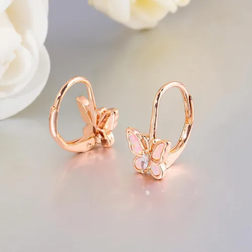 Vista 4 de CiNily Aretes colgantes de ópalo para mujeres y niñas, diseño de flores, mariposas, forma ovalada, aretes de gota con cierre de palanca, regalo
