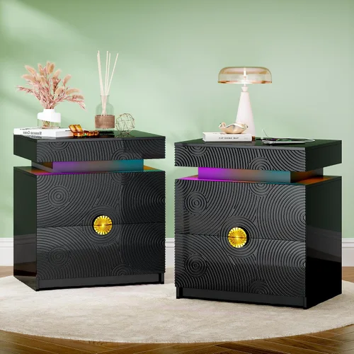 Vista 15 de Gurexl Mesita de noche inteligente con altavoz Bluetooth, moderna mesita de noche con luces LED RGB y estación de carga inalámbrica, soporte