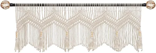 Vista 2 de Cortinas bohemias de macramé para ventanas, cenefa de macramé para dormitorio, sala de estar, decoración bohemia para colgar en la pared, 1 panel