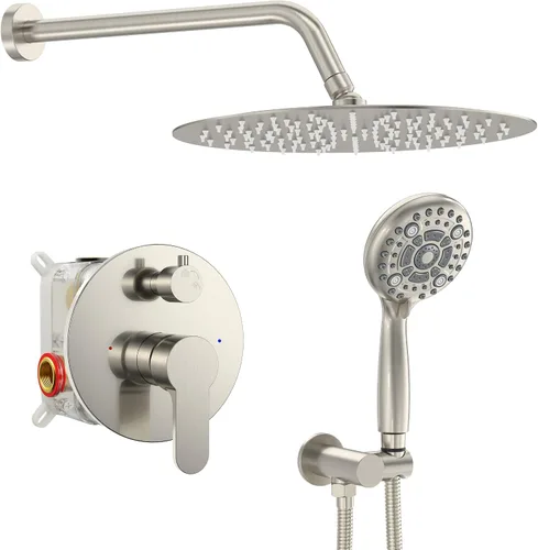 Vista 17 de SR SUN RISE Grifo de ducha – Sistema de cabezal de ducha multifuncional de alta presión de 10 pulgadas con accesorios de cabezal de ducha de mano