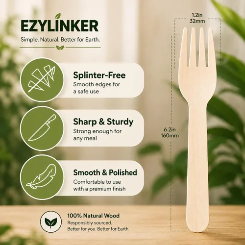 Vista 2 de Paquete de 150 tenedores compostables – Alternativa a tenedores de plástico y tenedores de bambú, ecológicos, biodegradables y compostables