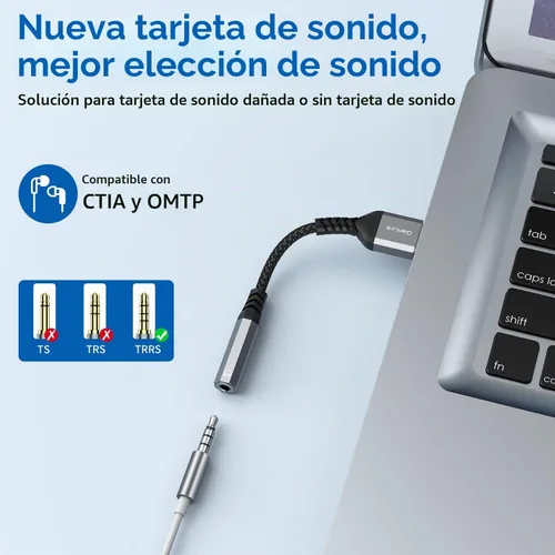 Vista 2 de Adaptador de audio USB a conector de 0.138 in (paquete de 2), adaptador USB a conector de audio, USB-A a 0.138 in TRRS 4-Pole Mic hembra, tarjeta