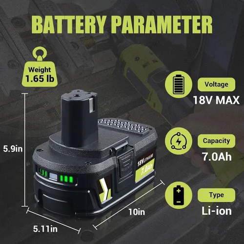 Vista 3 de 2Pack 7.0Ah P108 18V Battery and P117 Charger Replacement for Ryobi Battery