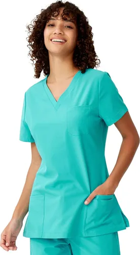 Vista 22 de floralhue Uniformes médicos para mujeres, blusas de uniforme médico suaves con cuello en V, uniforme médico elástico con 4 bolsillos, transpirable