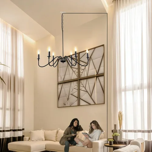 Vista 7 de HOXIYA Lámpara de araña regulable de 34.6 pulgadas con cable, 6 luces modernas de granja para comedor, lámpara colgante de techo rústica retro