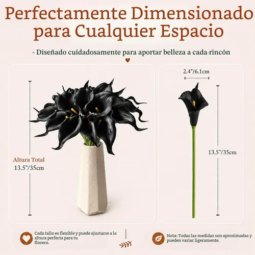 Vista 3 de Mandy's - 20 flores negras artificiales de lirio de cala de seda de 13.4 pulgadas para el día de Pascua, hogar, cocina y boda