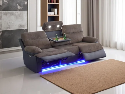 Vista 85 de Juego de sofá reclinable eléctrico, seccional de cuero transpirable beige, juego de muebles de sala de estar, 2 piezas, sofá reclinable eléctrico