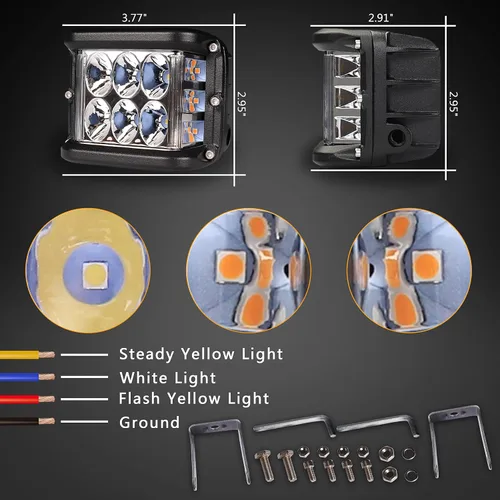 Vista 5 de Luces laterales tipo cápsula de 4 pulgadas, luces LED estroboscópicas amarillas de doble cara + luces estroboscópicas amarillas y verdes de doble