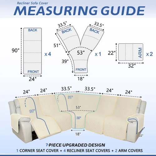 Vista 2 de Arfntevss Fundas de sofá reclinable seccional para sofá reclinable de esquina seccional para perro, lavables, en forma de L, juego de 7 piezas