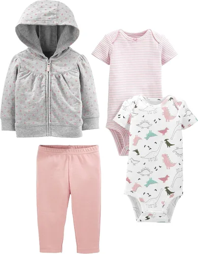 Vista 6 de Simple Joys by Carter's Conjunto de chaqueta, pantalón y body de 4 piezas para bebés niñas Puntos negros/unicornio verde menta/copo de nieve
