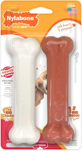 Vista 29 de Nylabone Power Chew Juguete masticable duradero con sabor, para perros extrapequeños, para masticadores agresivos, indestructibles, sabor tocino
