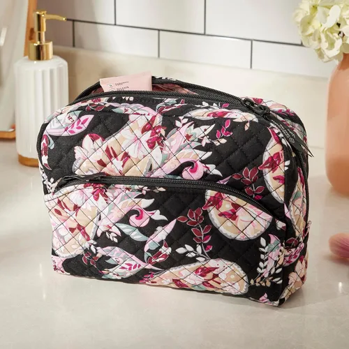 Vista 4 de Vera Bradley Bolsa organizadora de maquillaje cosmético grande de algodón para mujer