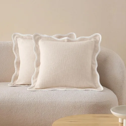 Vista 15 de Fundas de almohada festoneadas de doble puntada, 100% algodón, juego de 2 fundas de almohada decorativas bohemias de 18 x 18 pulgadas, hechas