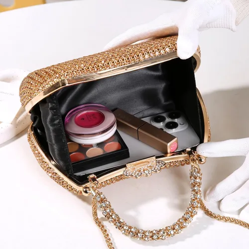 Vista 2 de Dreubea Bolso de mano hermoso para mujer, bolso de mano de moda brillante con diamantes de imitación