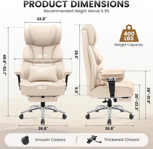 Vista 2 de BestGlory Silla de escritorio de oficina, silla grande y alta de cuero para juegos con reposapiés, amplia, ergonómica, cómoda, silla ejecutiva