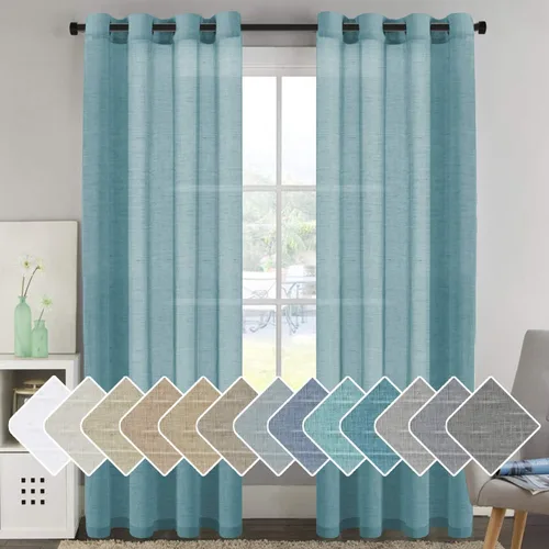 Vista 30 de H.VERSAILTEX Cortinas de lino de mezcla natural para sala de estar/cortinas de lino semitransparentes reductoras de luz de 54 pulgadas de largo