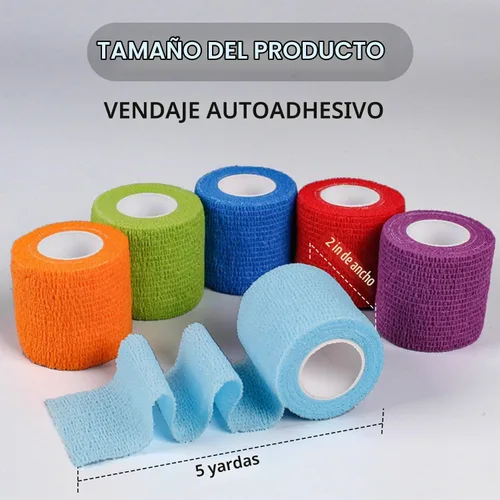 Vista 4 de OZER Paquete de 12 rollos de vendaje autoadhesivo de 2 pulgadas x 5 yardas, cinta elástica autoadhesiva para estiramiento atlético, deportes Colorido