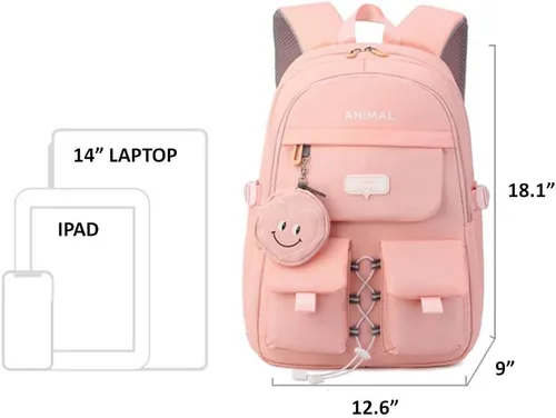 Vista 6 de Mochila Kawaii con bonitos accesorios duraderos con múltiples compartimentos, Azul, Kawaii