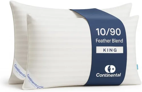 Vista 11 de Continental Bedding Almohada de plumas para dormir de lado, 10% plumón, 90% relleno de plumas, loft mediano de 6 pulgadas, 300 hilos, 100% algodón