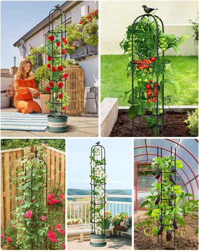 Vista 8 de Enrejado de obelisco de jardín de 6.2 pies para plantas trepadoras, tubo de metal inoxidable con revestimiento de plástico resistente, para jardín