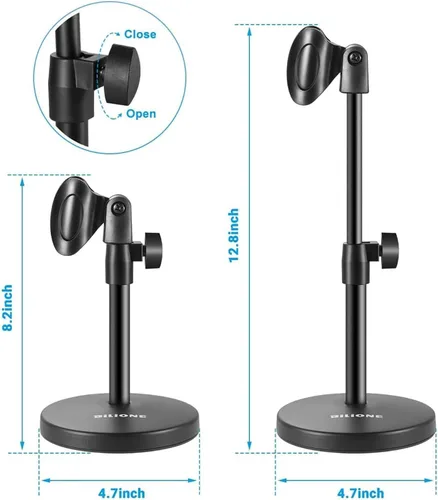 Vista 3 de BILIONE - Soporte para micrófono multifunción 3 en 1, para escritorio o mesa, ajustable, con clip de micrófono y clip para celular, adaptador
