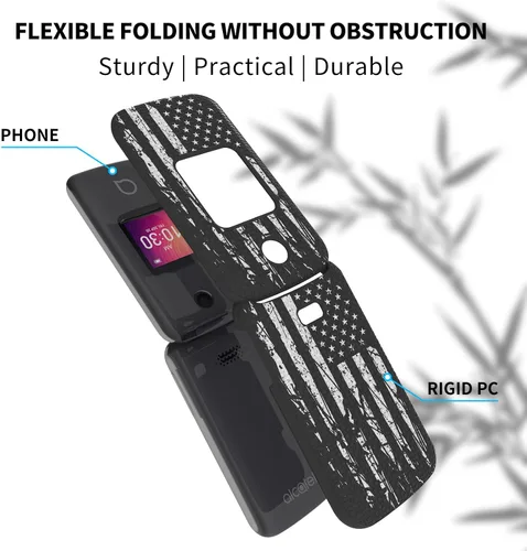 Vista 4 de Alcatel Go Flip 4 - Funda con protector de pantalla de vidrio templado, soporte antideslizante, a prueba de golpes, elegante funda de policarbonato