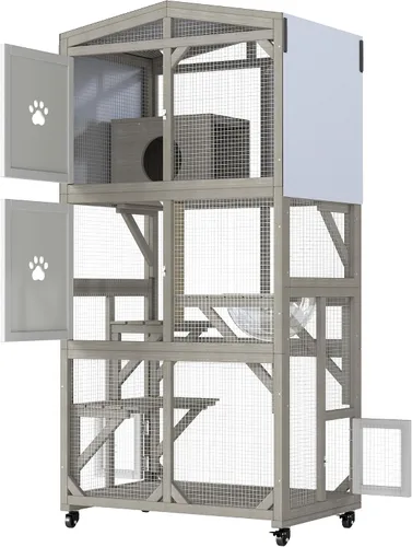 Vista 10 de PetsCosset Catio - Recintos para gatos al aire libre, casa grande para gatos de 4 pisos para ventana interior y exterior, catio exterior de madera